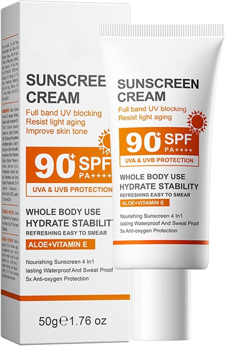 Zonnebrandcrème SPF 90,Vochtinbrengende Zonnecrème,Zonnebrandlotion voor Het Hele Lichaam,Zonnebrandcrème SPF 90+ Zeer Effectief,50G