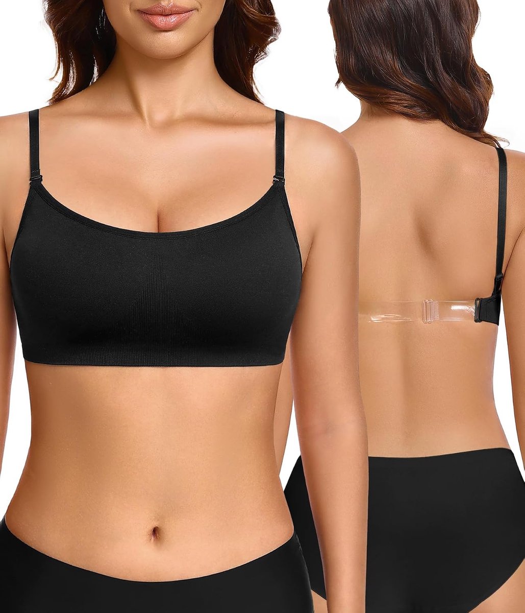 Beha voor dames, zonder beugel, naadloos, onzichtbare bralette, rugriem, gevoerd, verstelbaar, multiway bandjes, beha bralette met doorzichtige bandjes