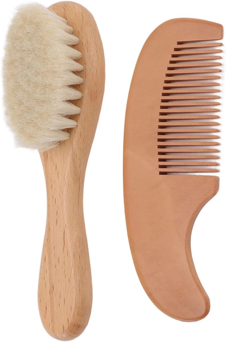 Haarborstel en kam voor mannen, zachte borstel met houten handvat, houten kam voor haar en baard, zachte styling hoofdhuidverzorging verzorgingsset