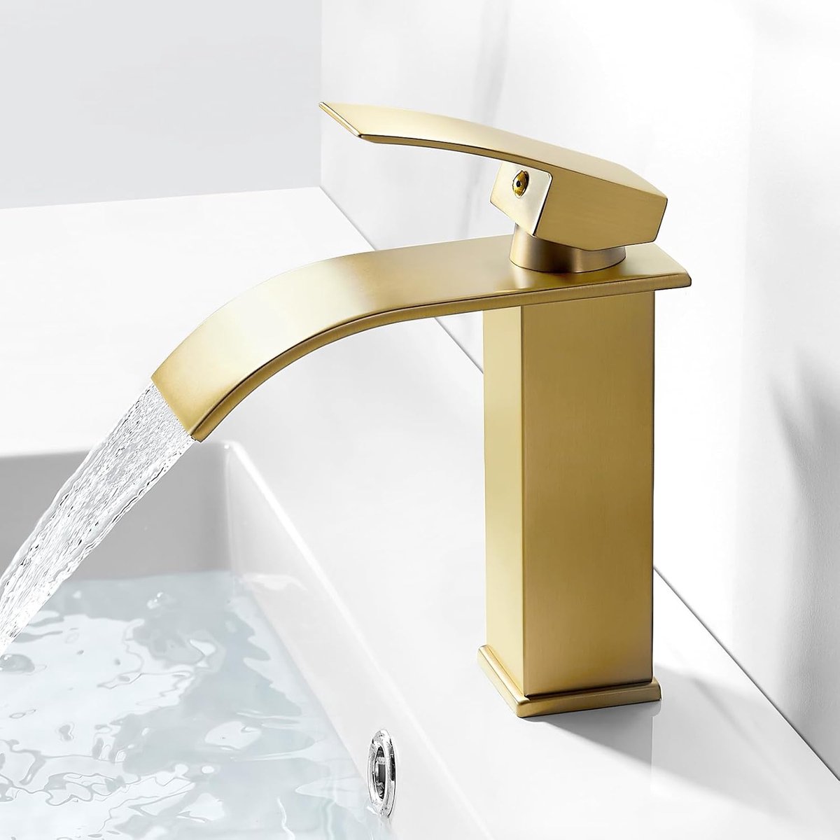 Kraan Badkamer Waterval Eengreepsmengkraan Wastafelkraan Geborsteld Goud