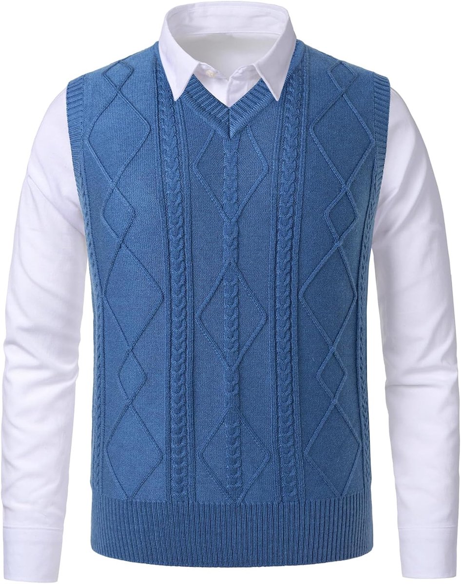 Vest voor heren, klassieke V-hals, gebreide kleding, mouwloze trui, warme kabelgebreide tanktop