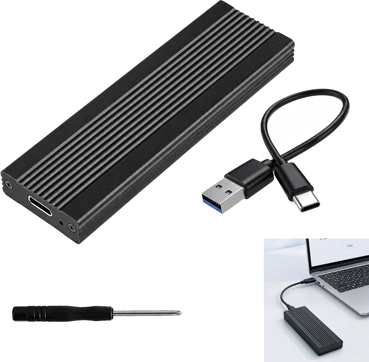 NVMe 10Gbps SSD-behuizing voor PCIe SATA M-Key/M+B Key SSD's 2230/2242/2260/2280, M.2 USB 3.2 Gen2 SSD-adapter, duurzame aluminium externe NVMe-behuizing, ultrasnelle overdracht voor pc, Mac, Linu