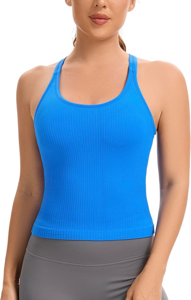 Vesttop met ingebouwde beha, sporttop voor dames, geribbeld, gym, tanktop, racerback workout yoga shirt