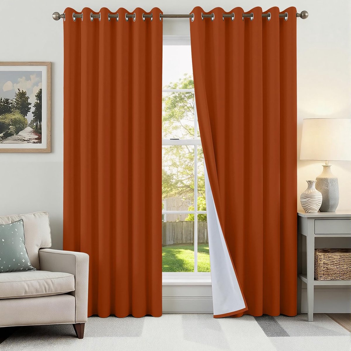 100% verduisteringsgordijn, linnen, warmte-isolerend, 2 stuks, 200 x 200 cm, met oogjes, raam, terracotta, anti-kou, UV, geluid, decoratie voor slaapkamer, woonkamer, verduisteringsgordijnen