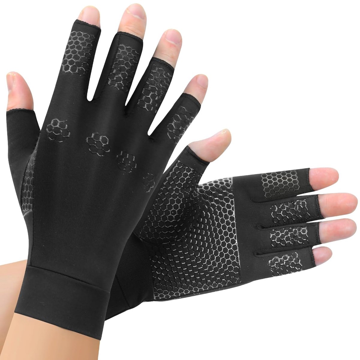 Artrosehandschoenen met koper, Vingerondersteuning, Vingerloze Compressiehandschoenen, Ergonomisch voor werk, Slapen, Sporten, Dames en Heren (XL)