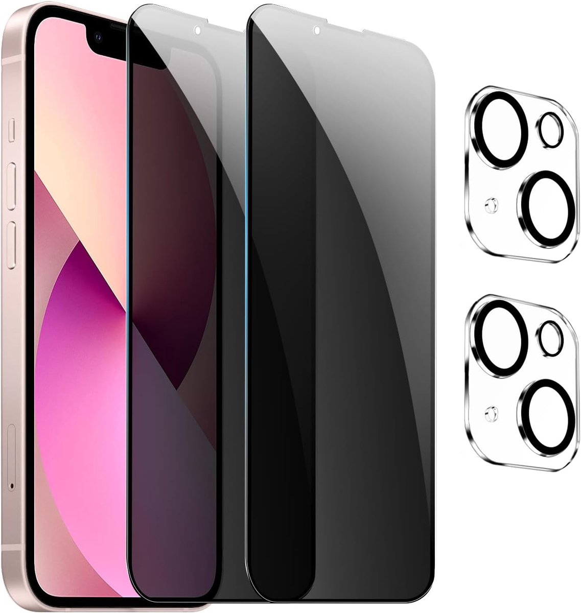 2 + 2 stuks: anti-peeping gehard glas, privacy, displaybeschermfolie voor iPhone 13 mini, screenprotector van gehard glas