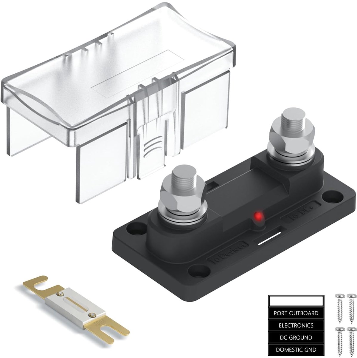 300 A ANL-zekeringhouder, 0-4 gauge AWG ANL-zekeringen met M10 schakelbeveiliging, zekeringhouder met led-indicator voor auto, boot, camper, caravan