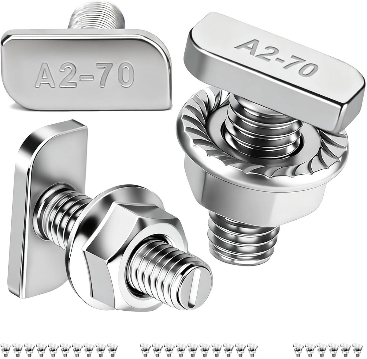 16 stuks hamerkopschroeven, M8 x 20 mm, van roestvrij staal, A2-70, T-schroeven met flensmoeren voor aluminium profielen, fotovoltaïsche montage, zonne-rails, kassen en PV-systemen