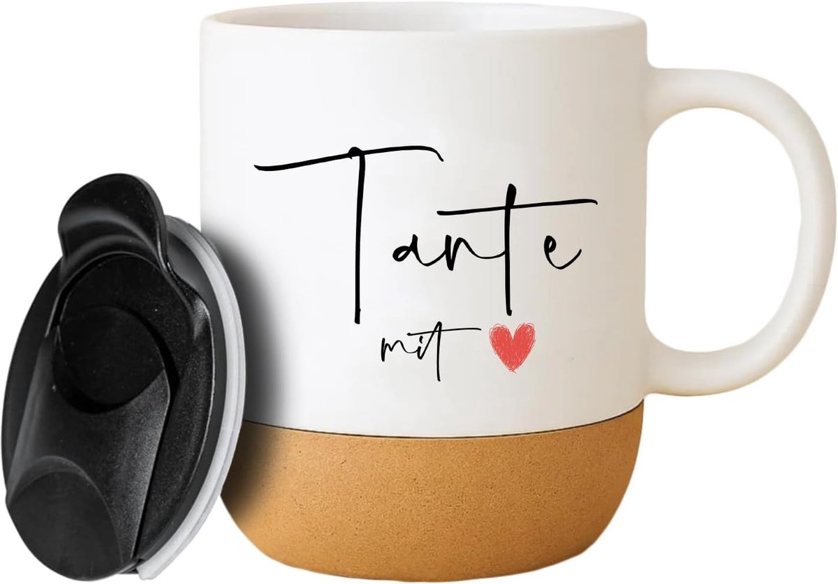 tante met hart cadeau, koffiekopje geschenken voor tante voor Kerstmis, verjaardag, Moederdag, Pasen, keramische mok met deksel, 375 ml