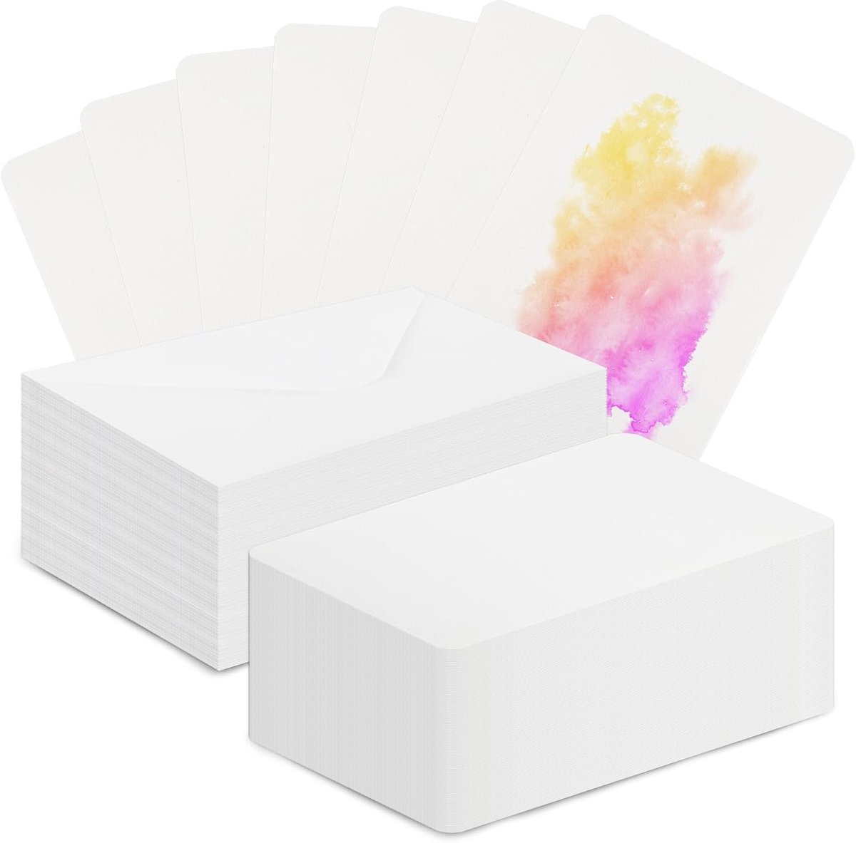 100 stuks aquarelkaarten met 100 enveloppen van 10,2 x 15,2 cm, blanco ansichtkaarten van 300 g/m² katoenpapier met ronde hoeken, aquarelpapier, kaarten voor schilderen, doe-het-zelf kaarten