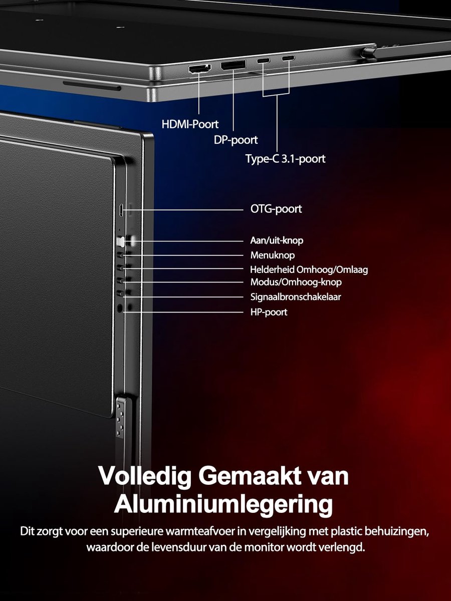 Draagbare Monitor 27 Inch 4K UHD 144Hz HDMI - 3840 x 2160 Resolutie - IPS Scherm - VESA 100mm x 100mm - Voor Werk En Gaming