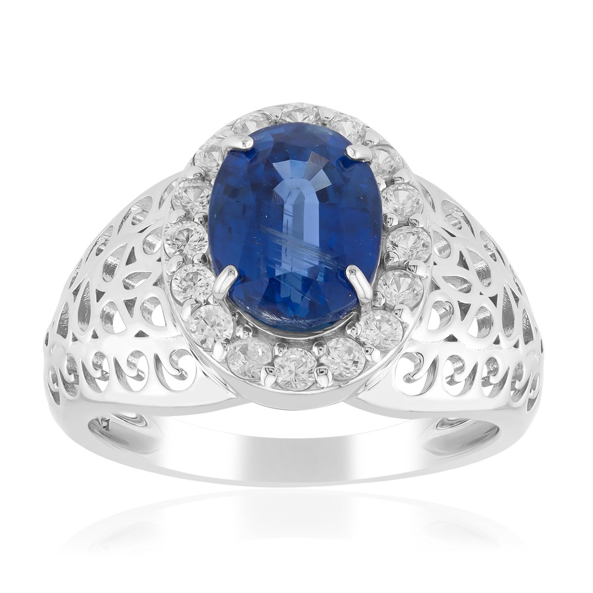Cavill - Zilveren ring 925 Sterling met Ovale Nepal Kyaniet 2,401 ct en Cambodjaanse Zirkonen 0,593 ct - Elegant Ontwerp - Luxe Sieraad