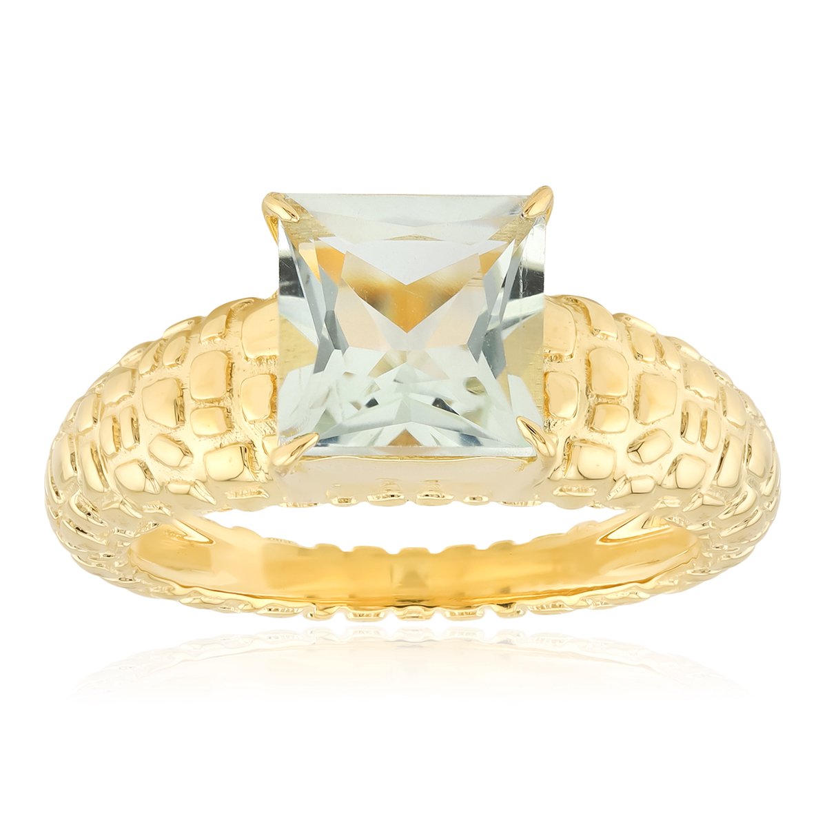 Cavill - 925 Sterling Zilver Ring met Goudlaag - Luxe Groene Amethist 1,603 ct Princess Geslepen - Moderne Elegante Brazilië Edelsteen Ring