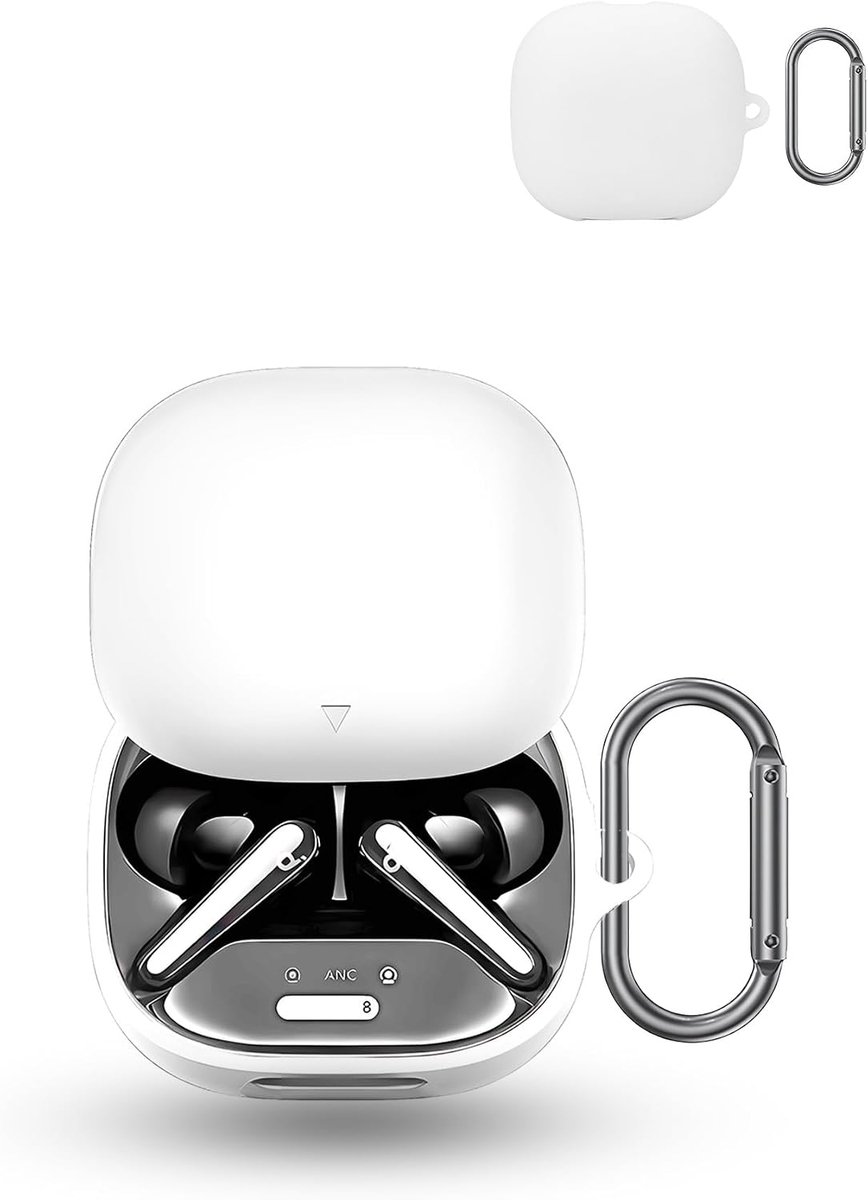 Soundcore Liberty 5 van Anker Wireless Headphones, zachte siliconen beschermhoes, huidvriendelijk etui met karabijnhaak, volledige bescherming, wit