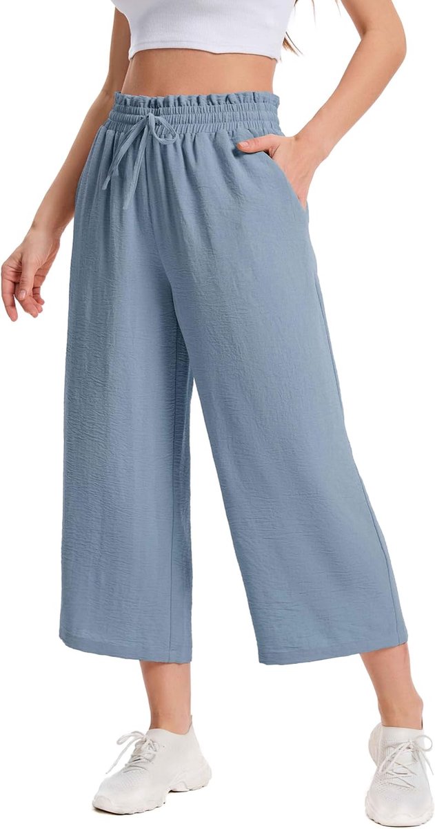3/4 Culotte Lichte Zomerbroek met Zakken Ademende Capribroek voor Dames