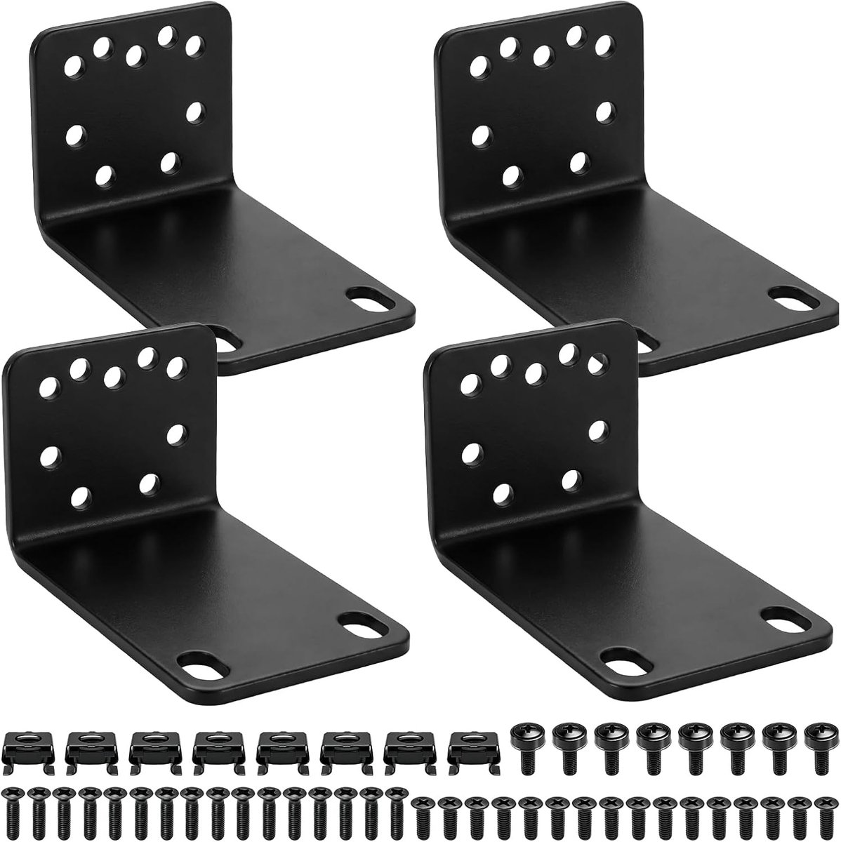 19 inch rack-montageset, rekmontageset, verstelbaar rackmontage-oor van 14 tot 30 mm naar 19 inch switch, compatibel met Netgear TRENDnet Cisco D-Link HP, 10,6 inch tot 19 inch (90 mm)
