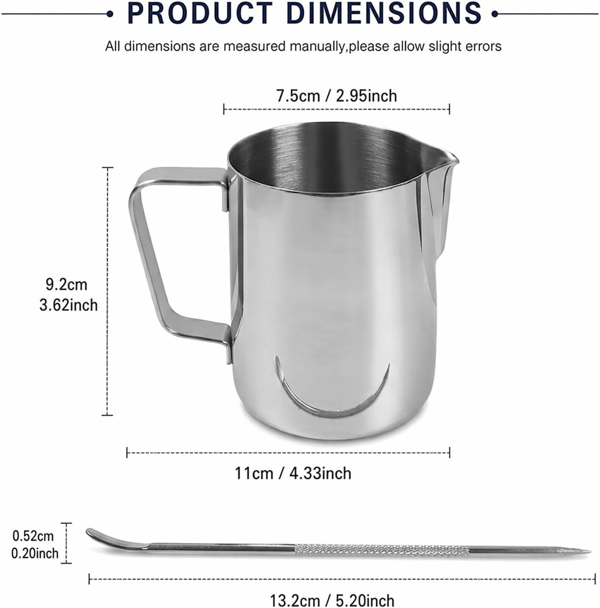 Melkopschuimkannen, 350 ml, roestvrij staal, handheld melkopschuimer met decoratieve pen en schaal, voor espresso, melkopschuimer, cappuccino, latte art, koffieliefhebber