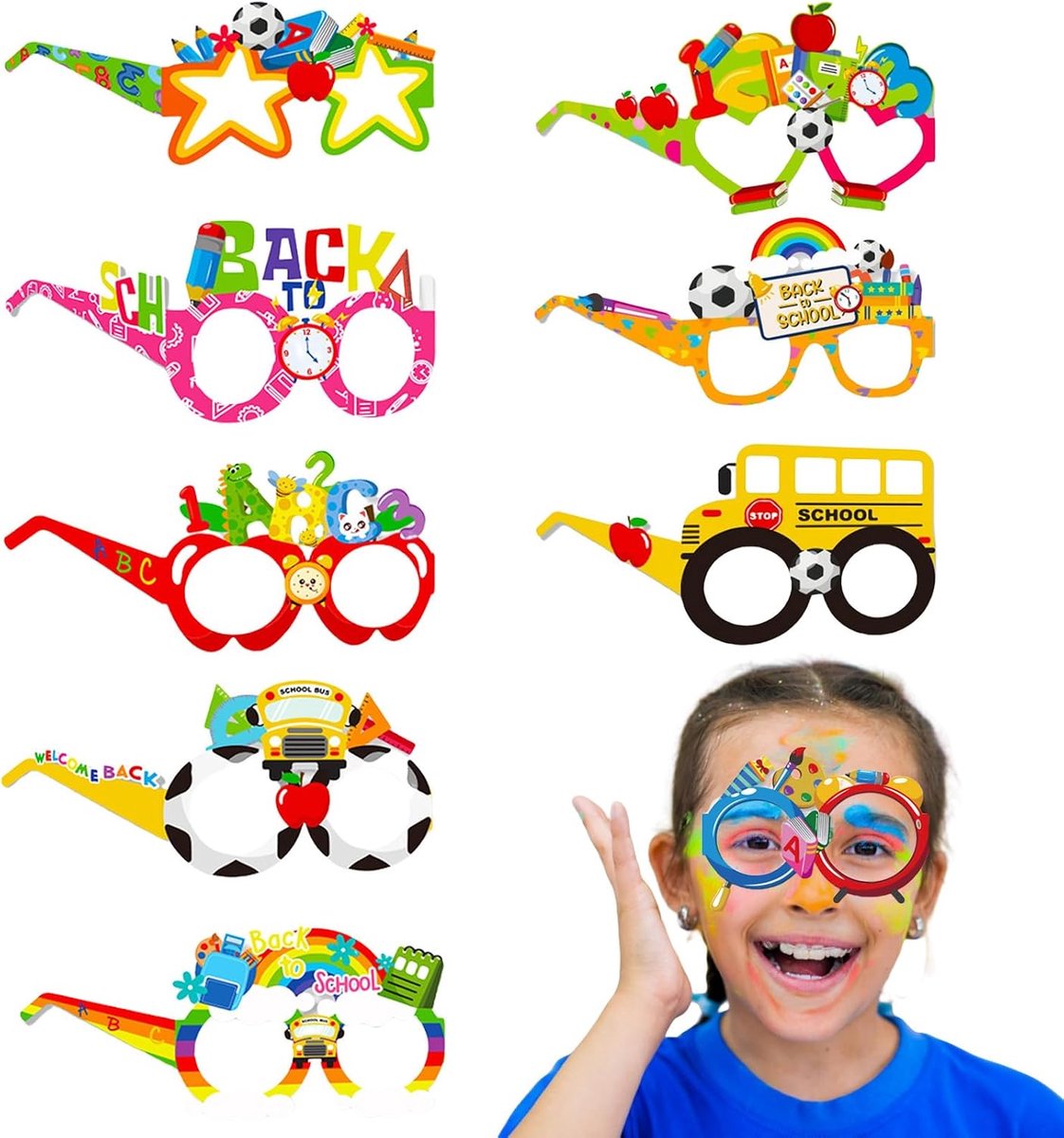 8 stuks decoratie voor de eerste schooldag, schoolkinderen, bril voor kinderfeest
