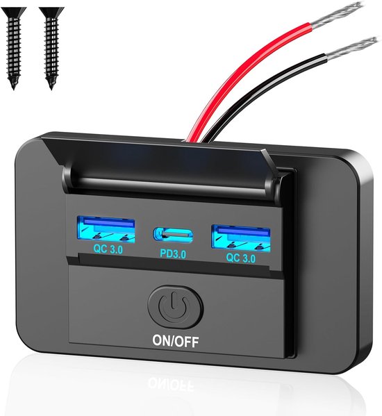 12 Volt USB Stopcontact voor Camper: 72W【30W PD & Dual QC 3.0】USB Socket met Schakelaar Snel Opladen Autolader voor 12V-24V Car, Marine, Boot, Truck, Caravan, SUV