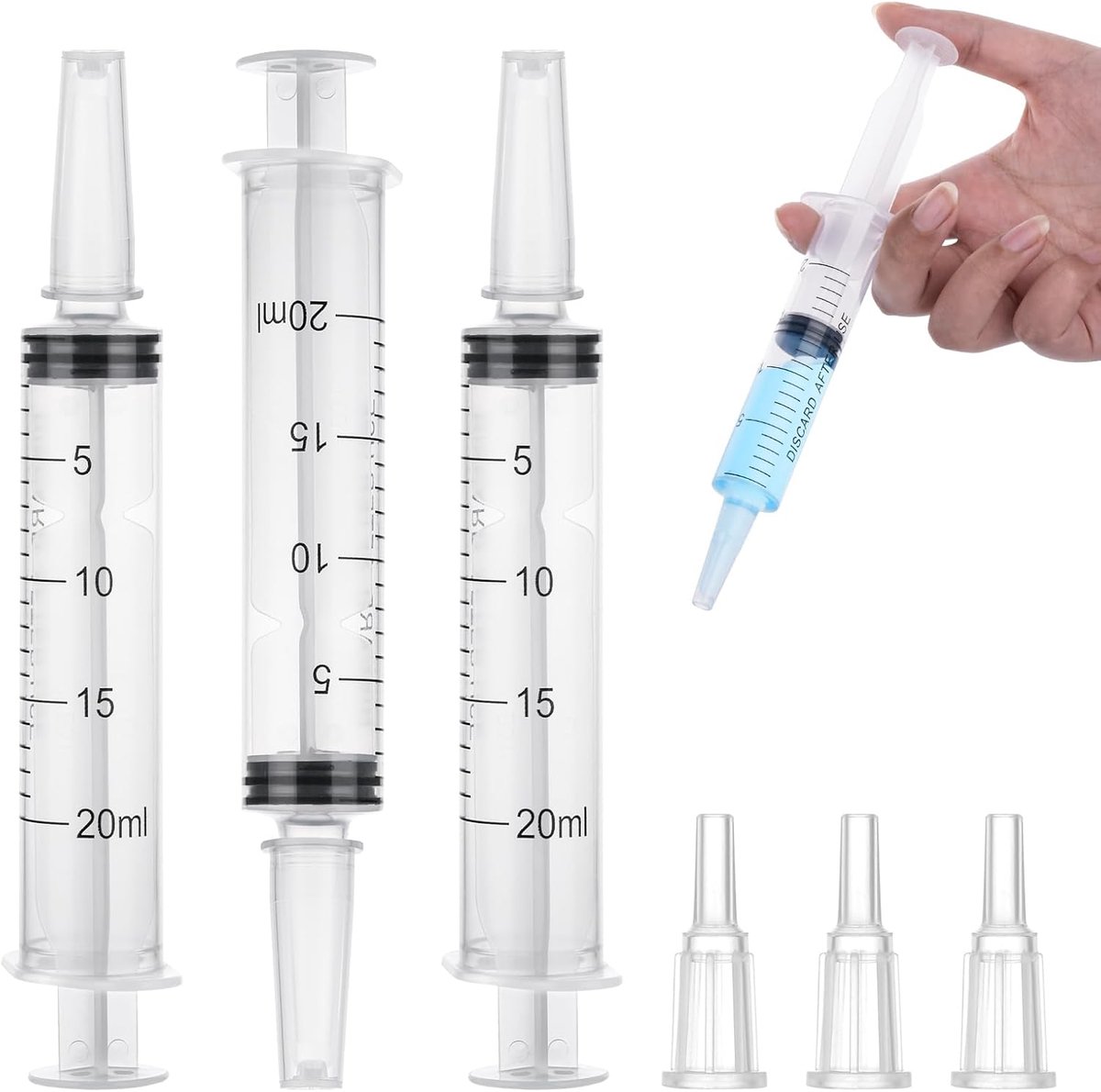 3 stuks 20 ml spuiten, plastic spuit met dop, afzonderlijke verpakking voor laboratoriummetingen, tuinirrigatie, industrieel gebruik, plantenirrigatie, voeden van huisdieren