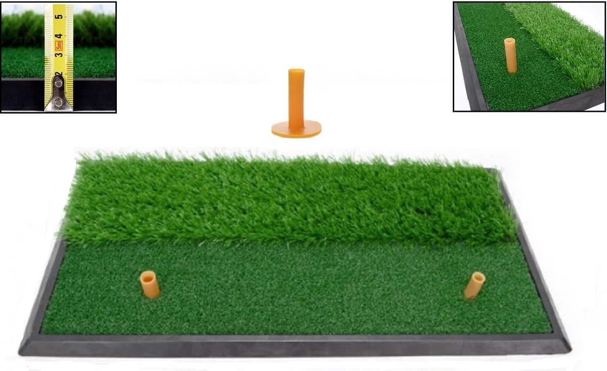 Golf 2 in 1 oefening mat/afslagmat 60x30 cm met Rough + Fairway inclusief rubber tee/training range practice mat/matte