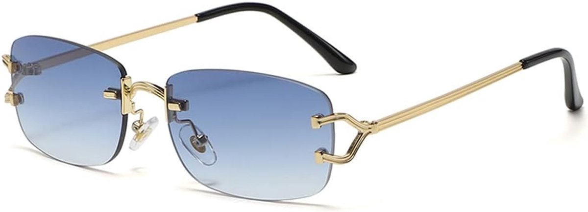 Vierkante randloze zonnebril voor dames metaal randloze retro zonnebril luxe merk design bril smalle lens