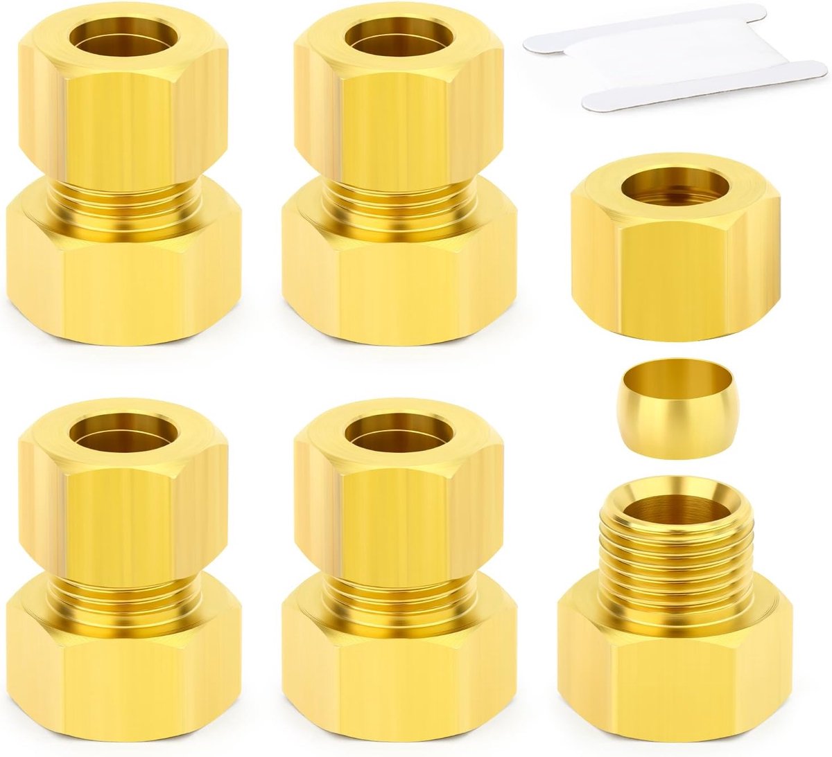 5 stuks messing compressiebuis pijpfitting, 6 mm buis OD x 3/8" BSP vrouwelijke compressie koppeling rechte connector