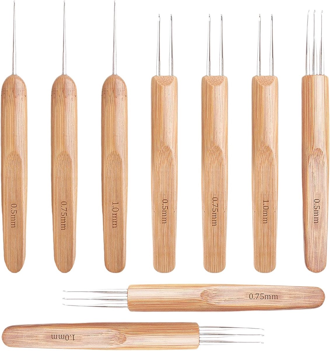 Haaknaaldenset voor haar, 0,5/0,75/1 mm haaknaald voor krullen, interlocking-gereedschap en instant-loc-haaknaald, haarhaaknaald (enkel-/dubbel-/drievoudige punt)