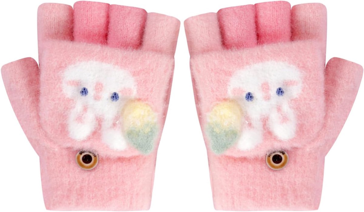 Handschoenen voor kinderen, peuters, vingerloze handschoenen, cartoon, leuke winter, flip top, vingerhandschoenen, zachte pluche, halve vingers, wanten voor jongens en meisjes, 4-8 jaar