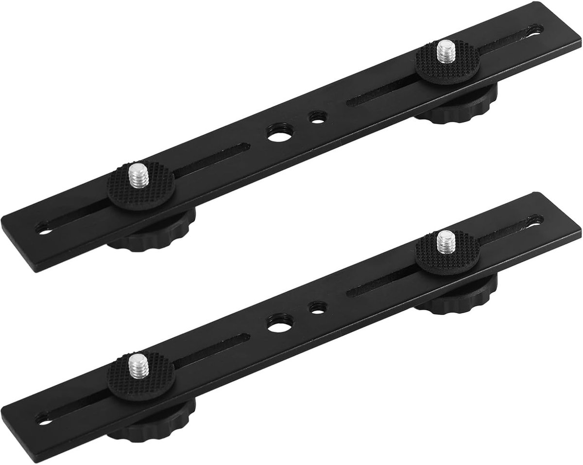 2st Dubbele Flitsbeugels, Aluminiumlegering Hoogwaardige Verlengstang voor Dubbele Flitsbeugels met 1/4" Flitsschoenbevestiging Geschikt voor Camera Statief Ledlamp en Microfoon