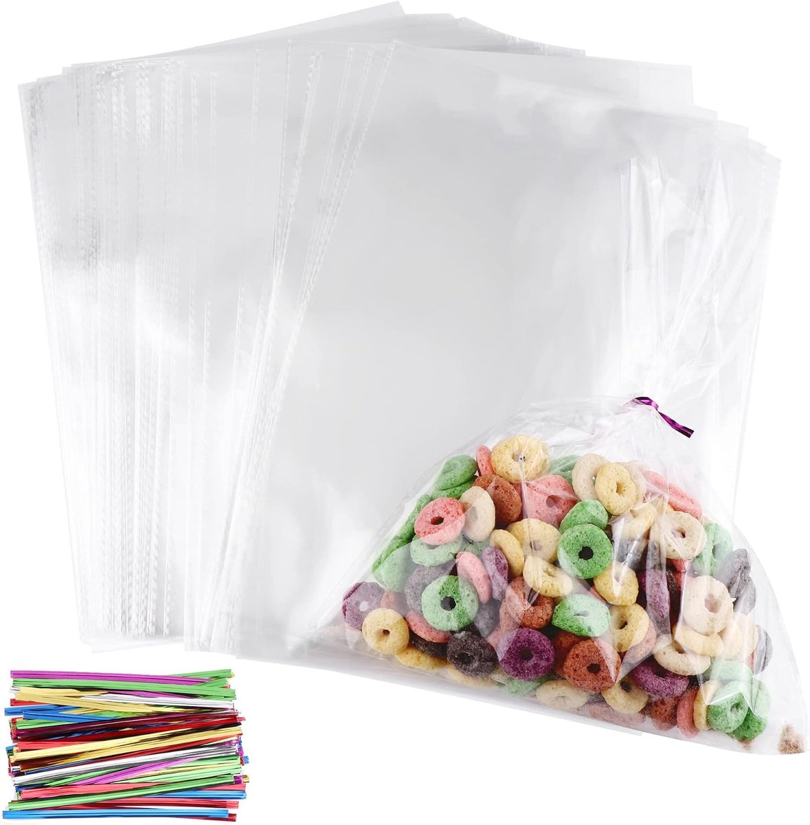Tassen 200 STKS Clear Cello Tassen met Twist Ties 28x20cm Plastic Treat Zakken Rechthoek Transparante Zakken voor Gift Bakkerij Cookies Snoepjes Dessert