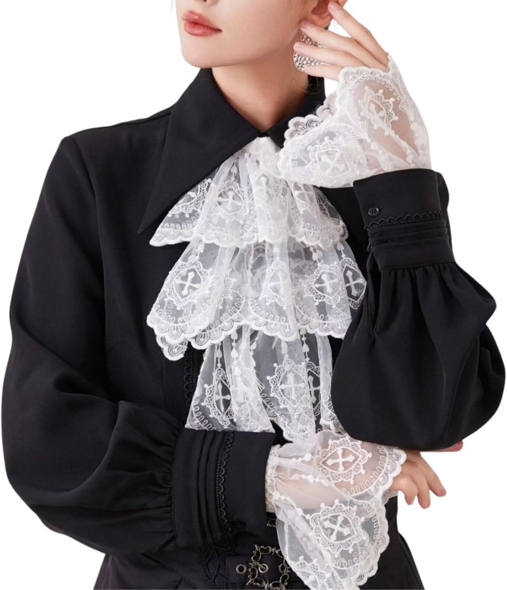 Koloniale unisex kanten jabot kraag en manchetten set, Elizabethaanse vampier kostuum voor Halloween cosplay