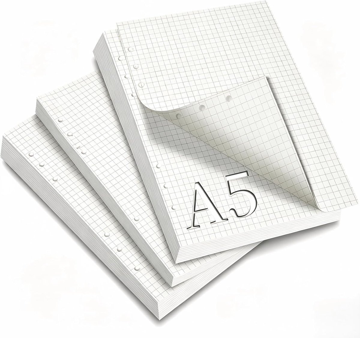 3 PacA5 gelinieerd papier, ringbandinzetstukken A5, geruit (80 vellen)