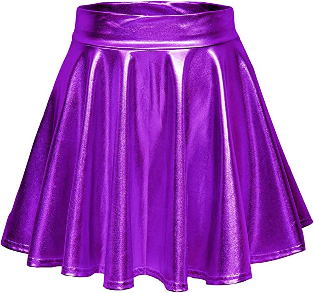 Damen Stretch Skater Rocke Informell Mini Glocken Rock Hohe Taille Metallischer Faltenrock