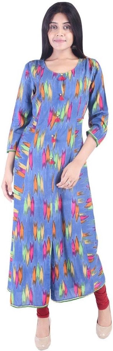 IMPEX katoenen kurti voor dames, kurta-tuniek, tops voor trouwjurken, blauw, Meerkleurig, S