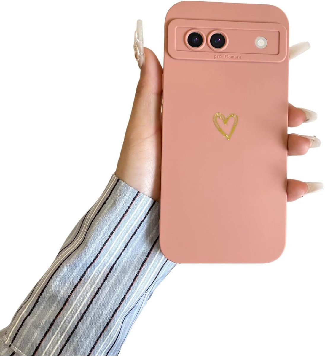 Telefoonhoesje voor Google Pixel 8 Pro, meisjes, hoes met liefdeshart, zachte siliconen TPU bumper, schattig hartpatroon, siliconen beschermhoes, dun, schokbestendig, roze