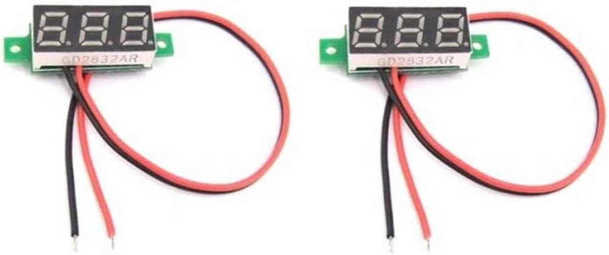 2 stuks LED voltmeter - rood - mini inbouw spanning digitale led-display 0,28 inch | 3V-30V