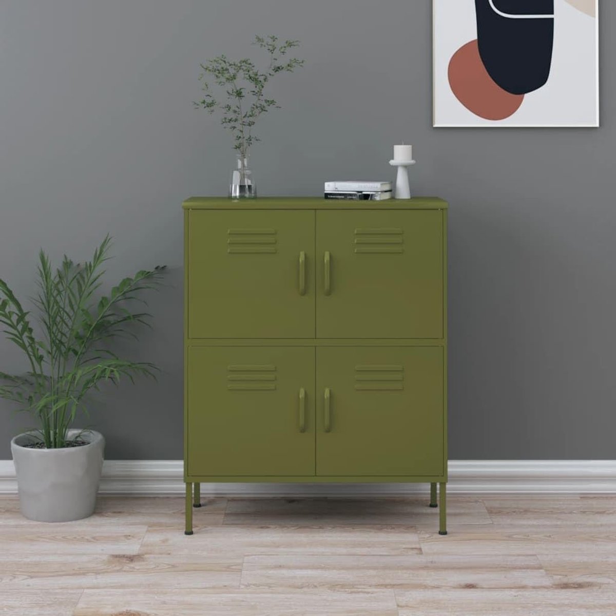 Kast met schuifladen, kast, slaapkamer, opbergkast, olijfgroen, 80 x 35 x 101,5 cm, staal