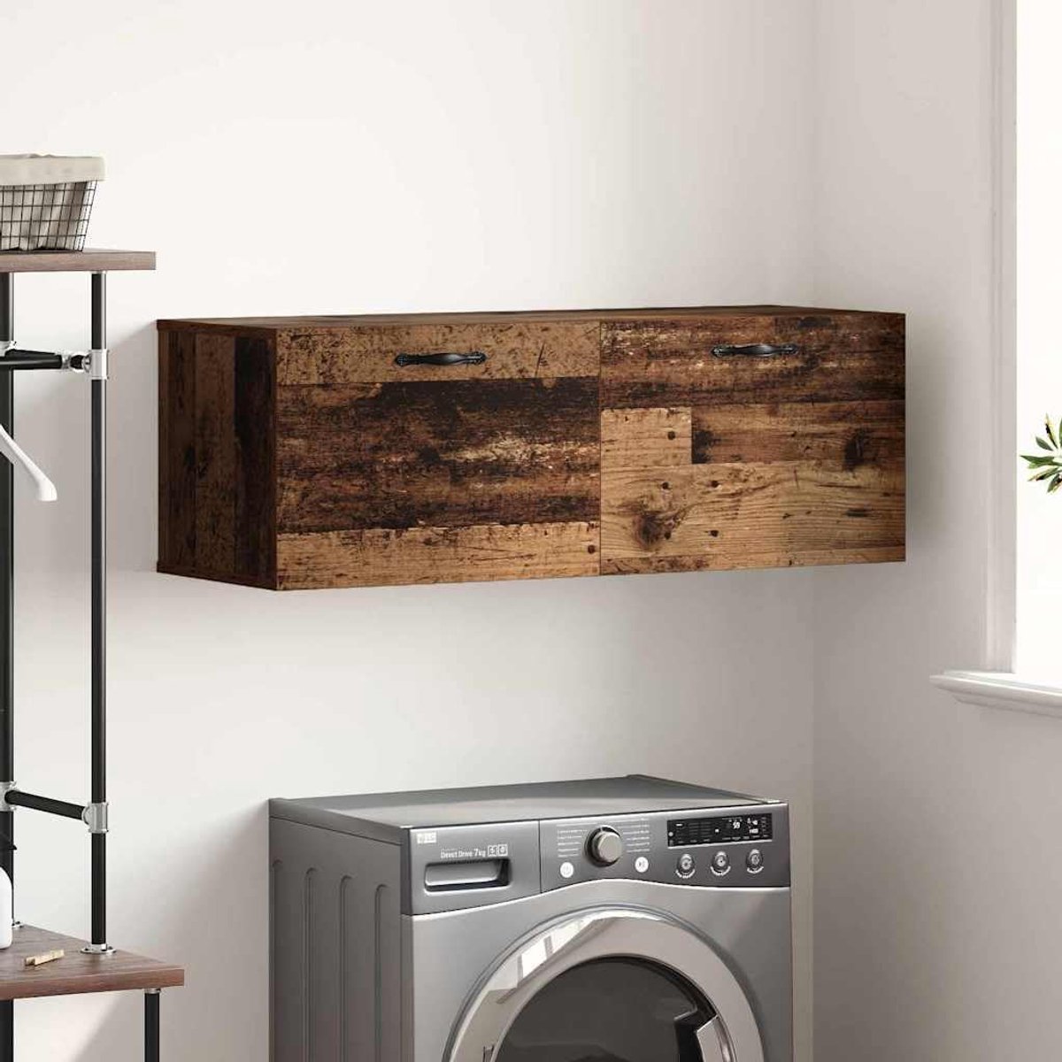 Wandgemonteerd Oudhout 100 x 36,5 x 35 cm Bewerkt hout Moderne Hangkast met 2 Planken voor Woonkamer en Garage Opbergkast Muurbevestiging