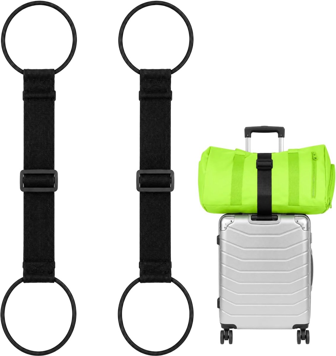 2 stuks kofferverbindingsriemen, verstelbare elastische bevestigingsriem voor bagage, kofferriem, accessoires voor het verbinden van koffers en tassen, bagagesloten riemen voor reizen (zwart)