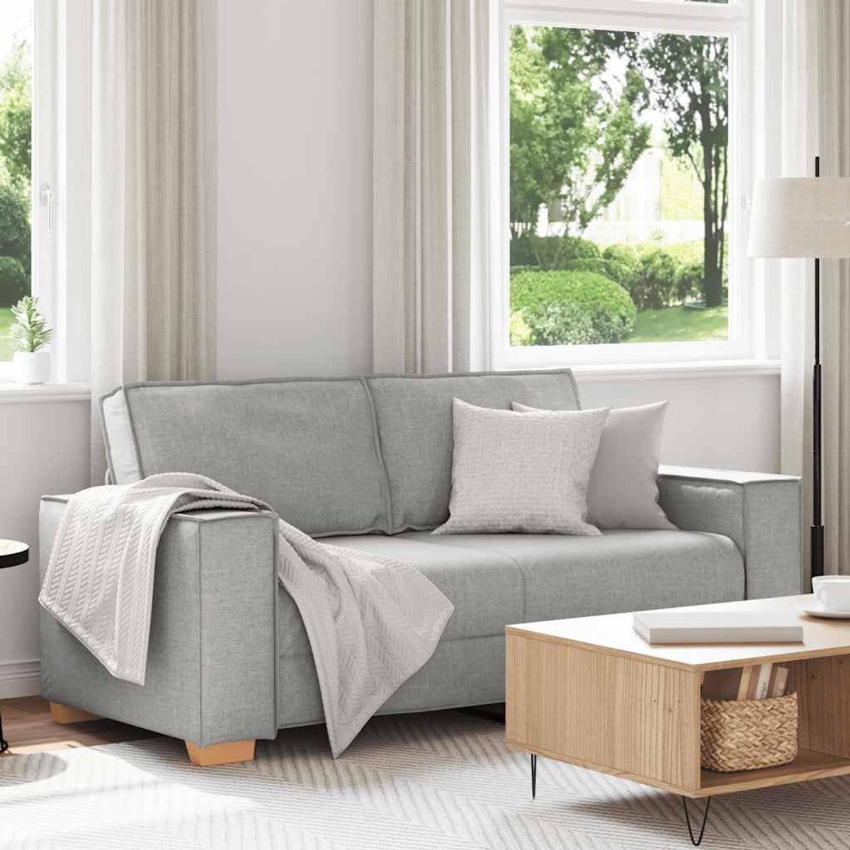 2-zitsbank, wolkengrijs, 180 x 78 x 84 cm, stoffen bankstel tweezits met brede armleuningen en duurzaam polyesterweefsel, voor woonkamer en kantoor