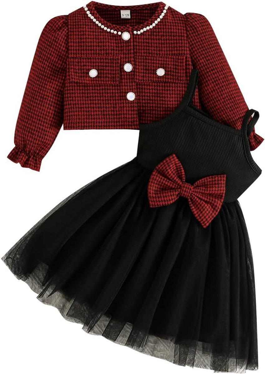 Set voor babymeisjes, tutu jurk en cardigan, 2-delig, elegant, mouwloos, strik, tule, jurk en lange mouwen, cardigan, kleding, outfits