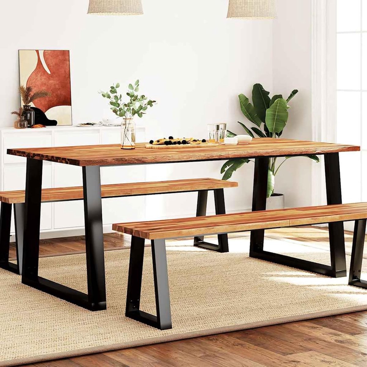 Eettafel met levende randen, 180 x 90 x 75 cm, massief hout, acacia-734TT9
