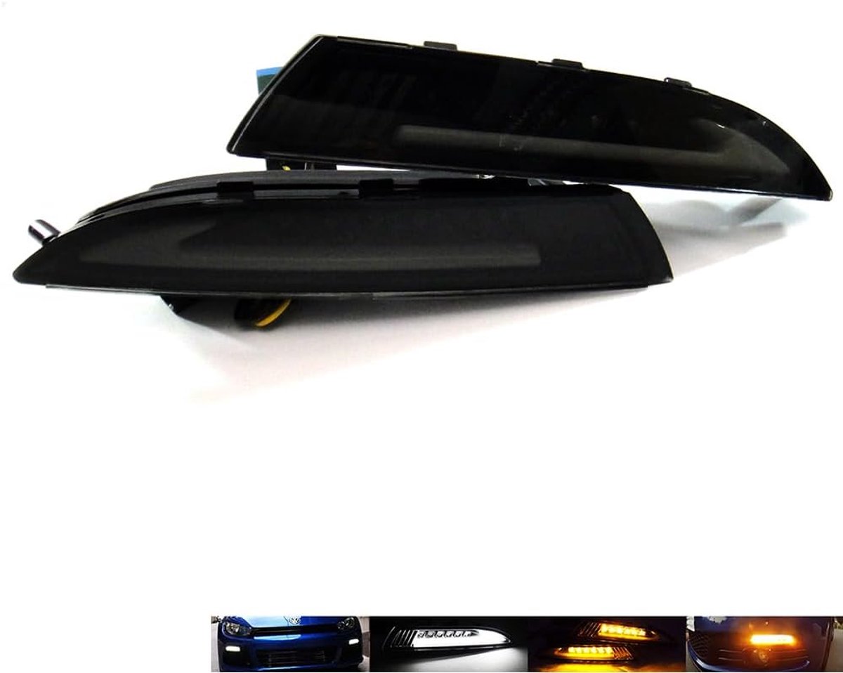2x Zwarte lens zijknipperlichten bumper LED dagrijverlichting DRL voor 2008-2014 Scirocco MK3