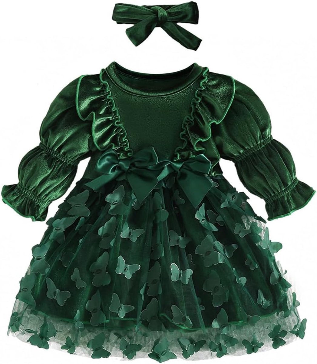 Jurk voor kleine meisjes, 3D-vlinders, Kerstmis, fluweel, tutu-jurk