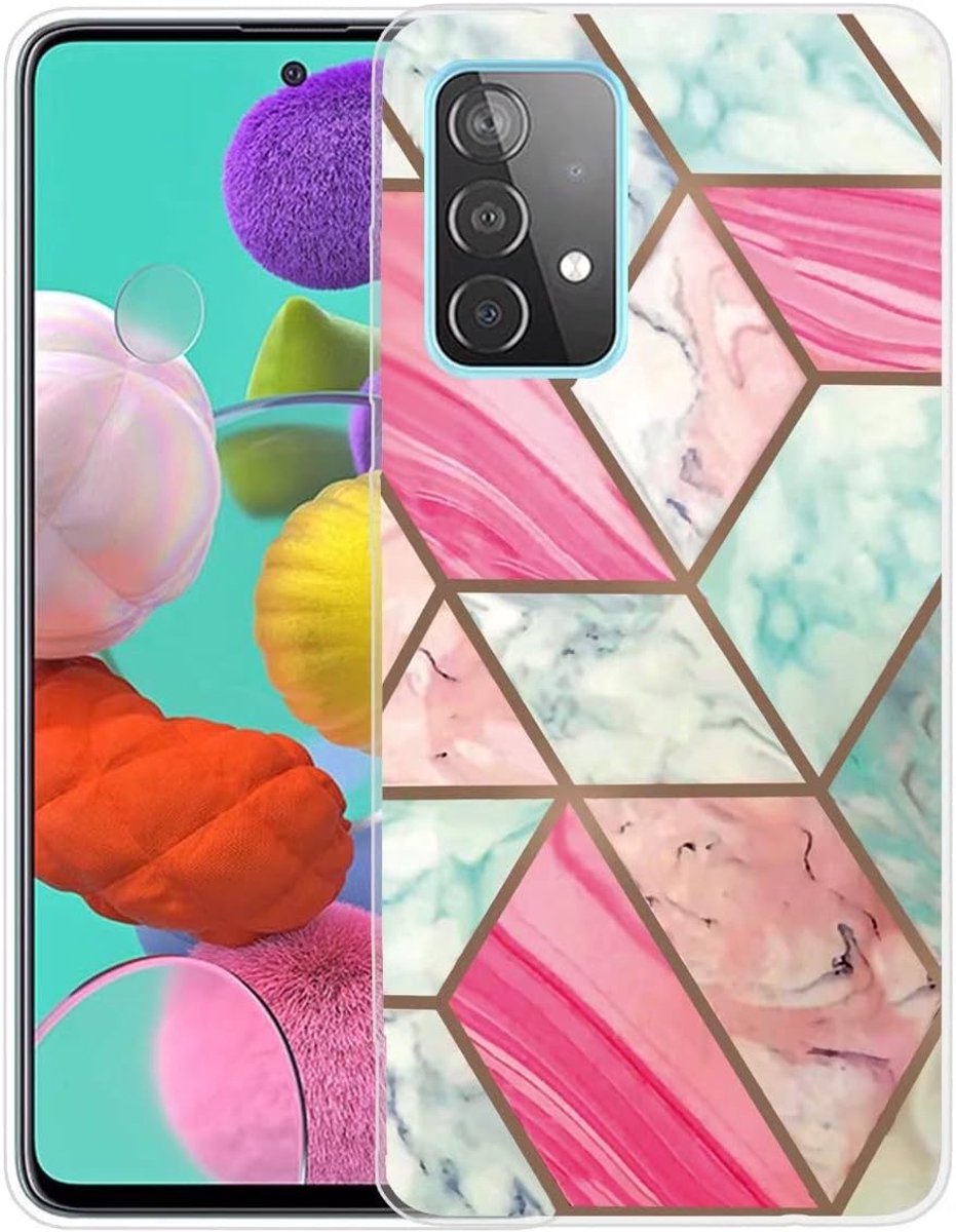 Compatibel met SSamsung Galaxy A32 5G, hoes, ultradun, schokbestendig TPU-silicagel, geschilderd patroon, krasbestendige afdekking beschermhoes + 1 x schermbescherming, rood marmer