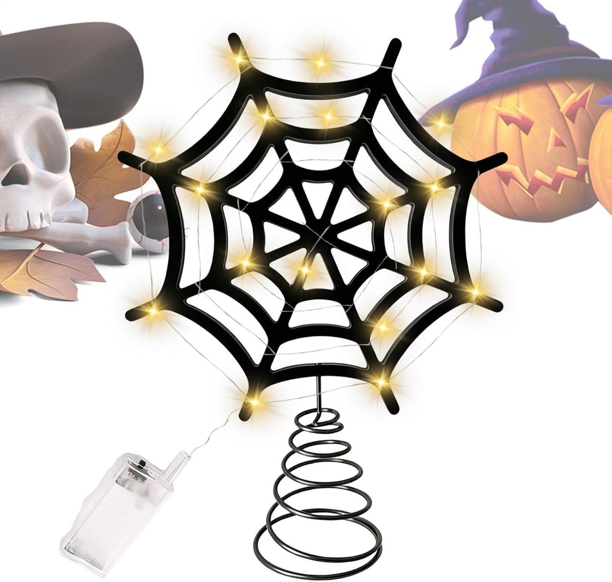 Boomtopper Zwart Spinnenweb Griezelig Metalen Ornament