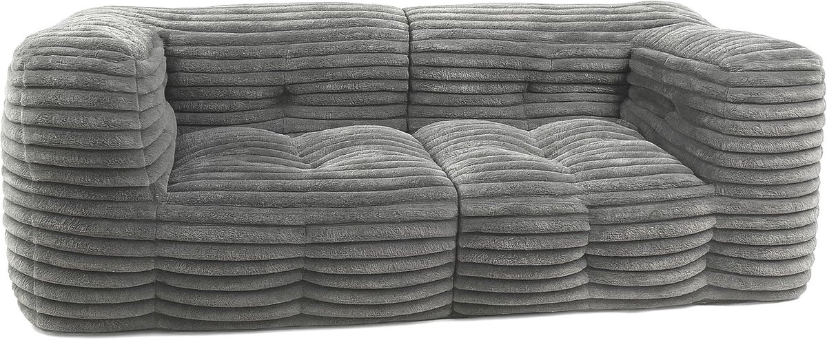 Bananair - Modulaire 3-zitsbank met strepen van imitatiebont, zacht en comfortabel, schuim- en vezelvulling, innovatieve bank en zitzak, 2 afneembare delen (donkergrijs)