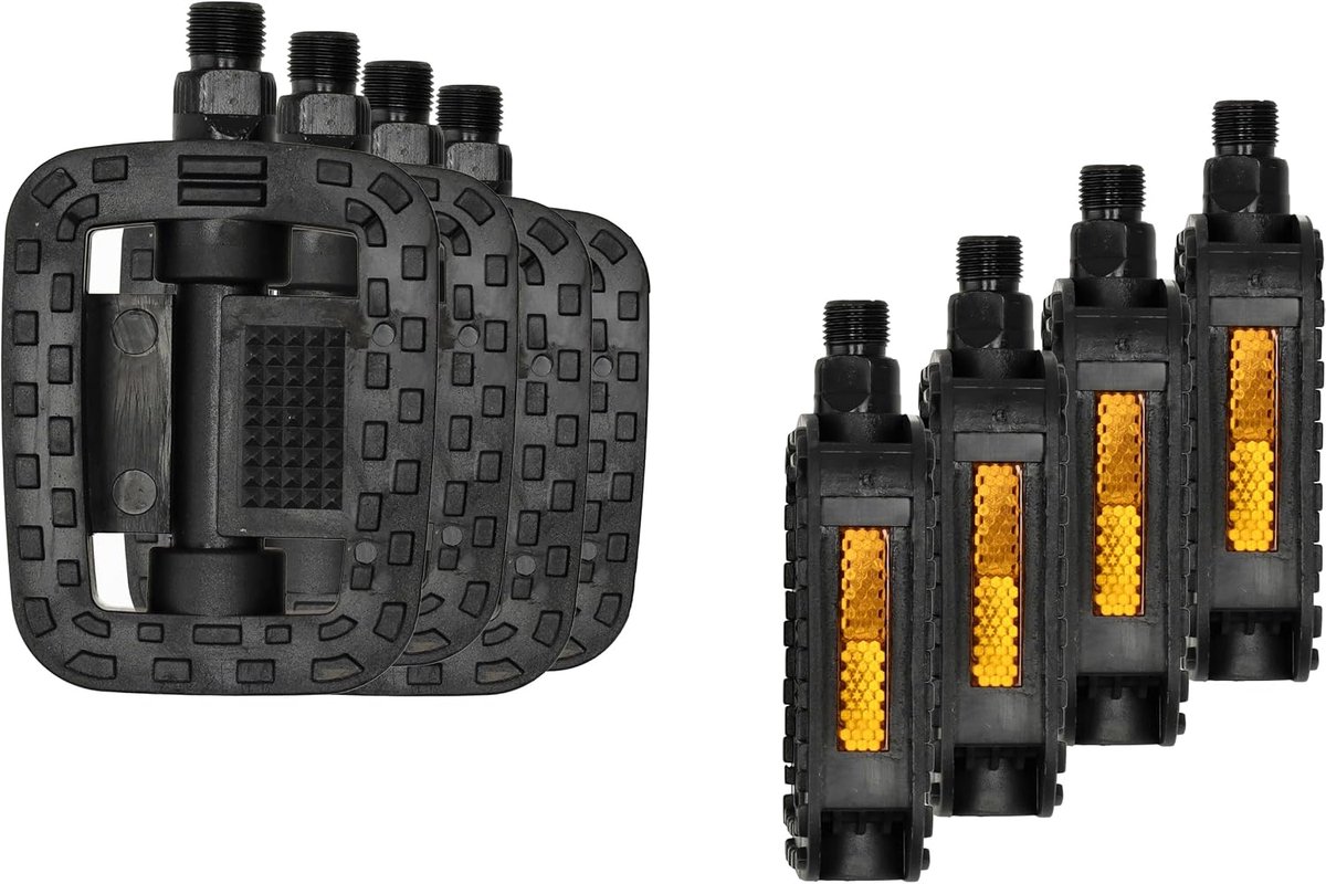 Pedalen met Dubbelzijdige Reflectoren, 8 Stuks - Zwart, Antislip Fietspedalen Extra Grip, Fiets Trapper voor Stadsfiets, MTB, e-Bikes