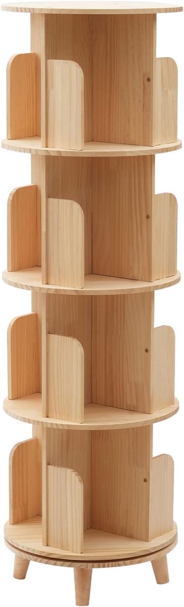 boekenkast, staande boekenkast, houten display, speelgoed, opslag, houten rek, archiefkast, opbergrek voor kinderen en volwassenen, multifunctioneel, massief hout, 360 graden (4 planken)